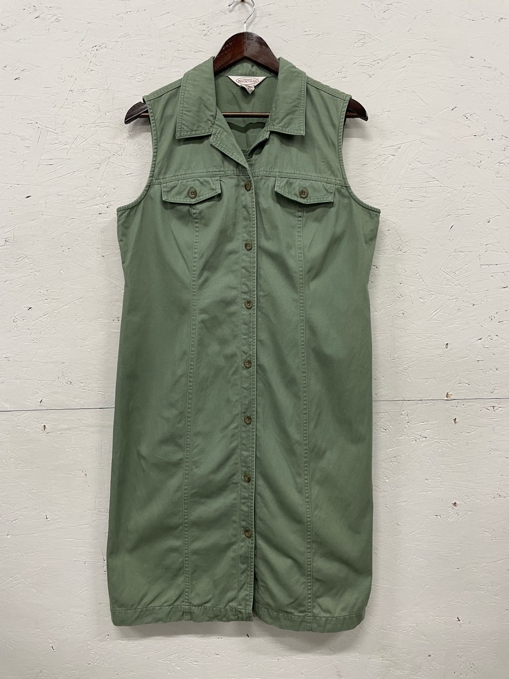Vintage Northern Reflections Sleeveless Sage Green Utility Shirt Dress, Size L